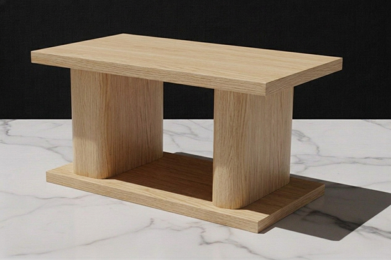 Mesa solid wood coffee table in White Oak – monolithic twin-pillar design – Artisan & Sons