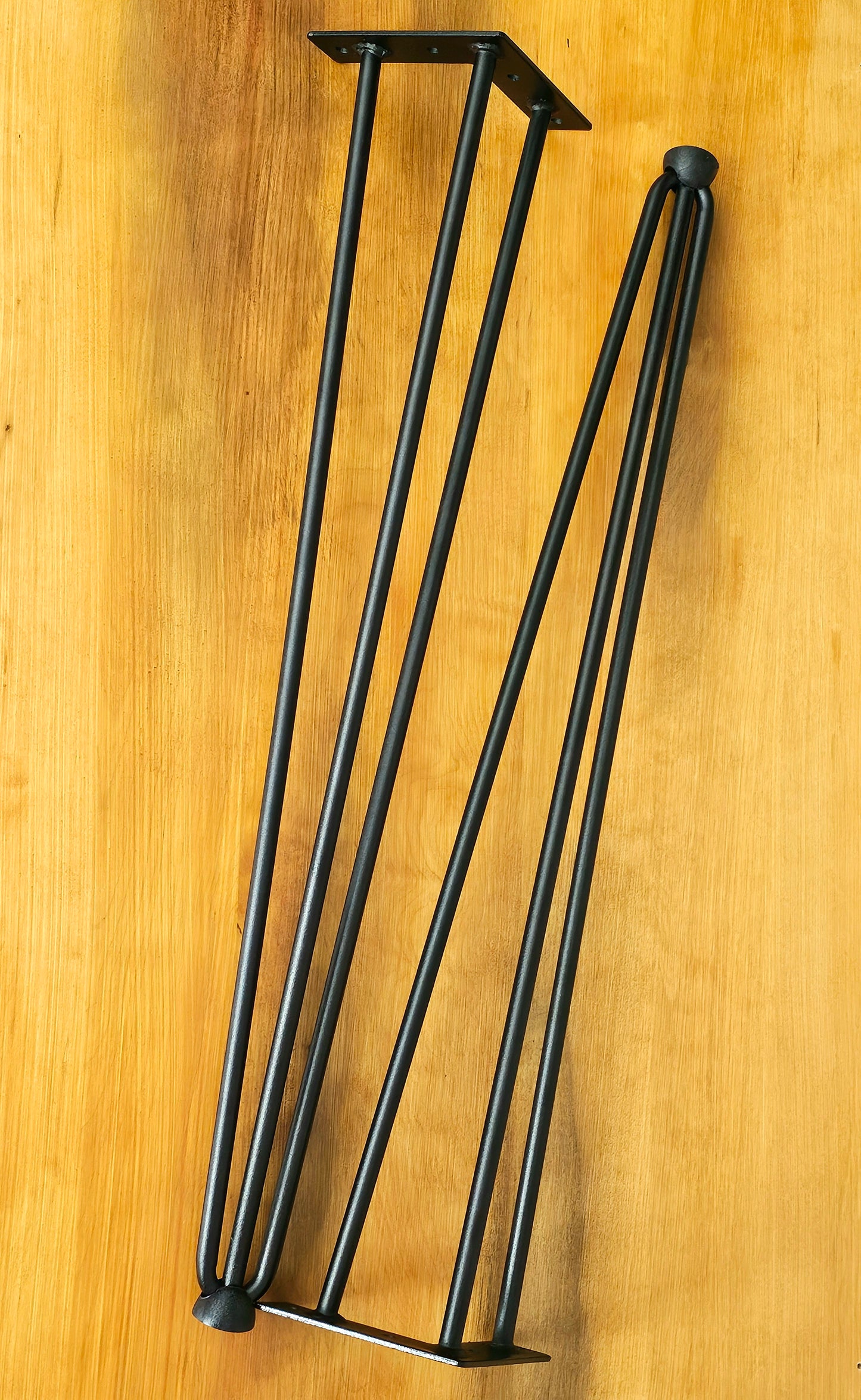 Birch Wood Coffee Table with Hairpin Legs, Rectangular Center Table, Natural Dark Honey with Black Nods