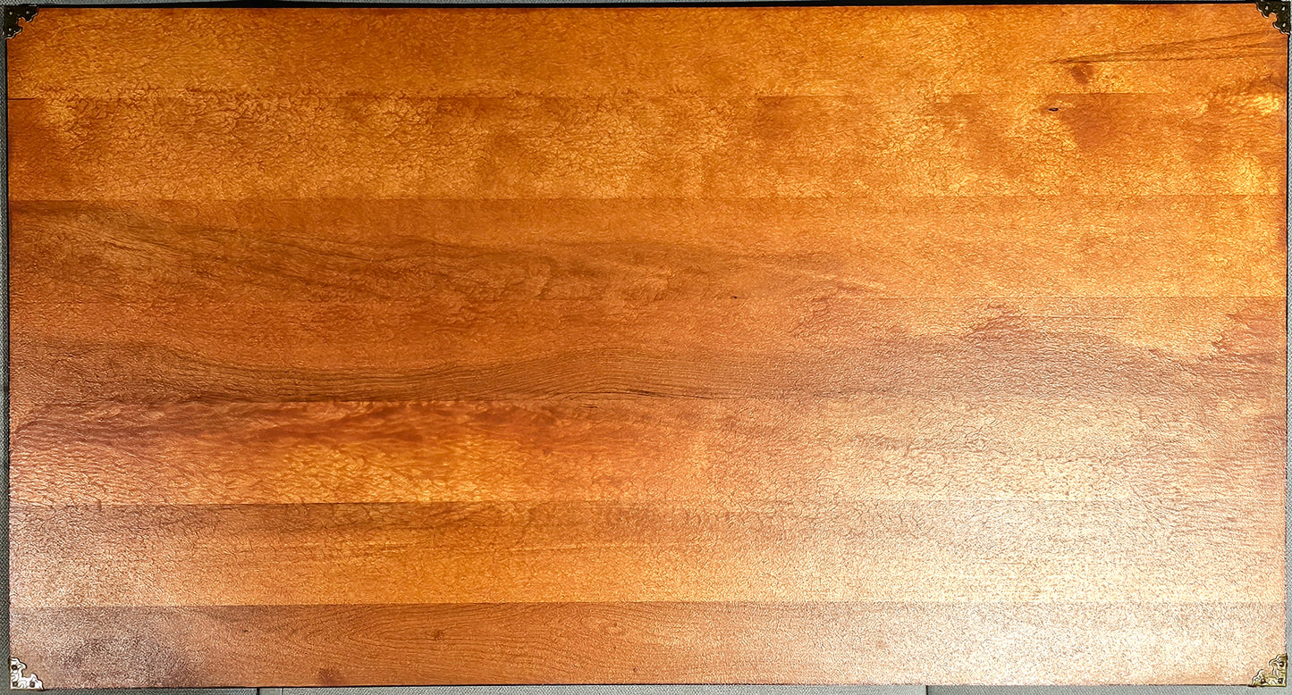 Solid Birch Coffee Table with Black Metal Trapezoid Legs – Natural Dark Honey Finish, 36"x20"