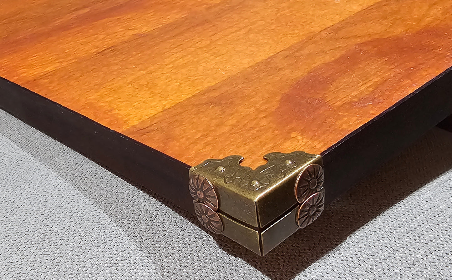 Solid Birch Coffee Table with Black Metal Trapezoid Legs – Natural Dark Honey Finish, 36"x20"