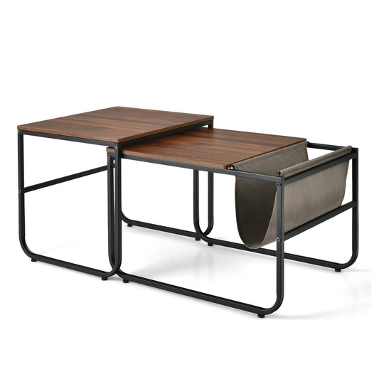 Set of 2 Nesting Coffee Table Industrial Stackable Side Tables