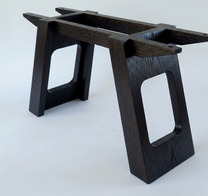 Libra handcrafted table base in Ebony Finish Oak – rectangular cutout variant – Artisan & Sons