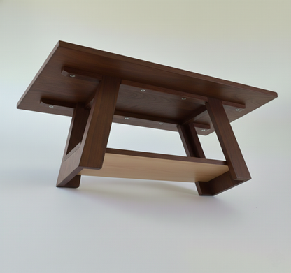 Libra handcrafted table base in Walnut with Maple bottom board – rectangular cutout, bottom view – Artisan & Sons