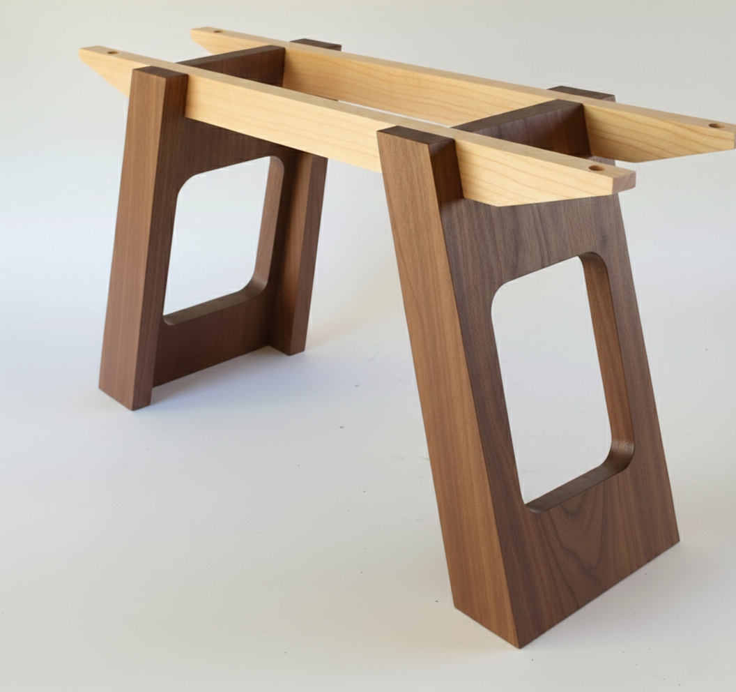 Libra handcrafted table base in Walnut with Maple braces – rectangular cutout – Artisan & Sons
