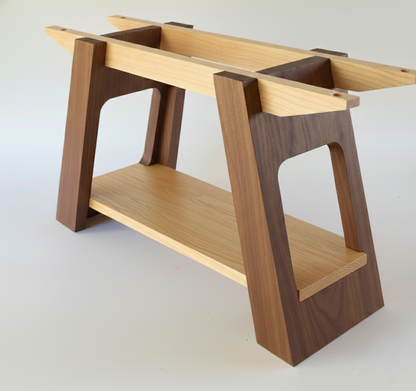 Libra handcrafted table base in Walnut with Maple braces – rectangular cutout bottom board – Artisan & Sons