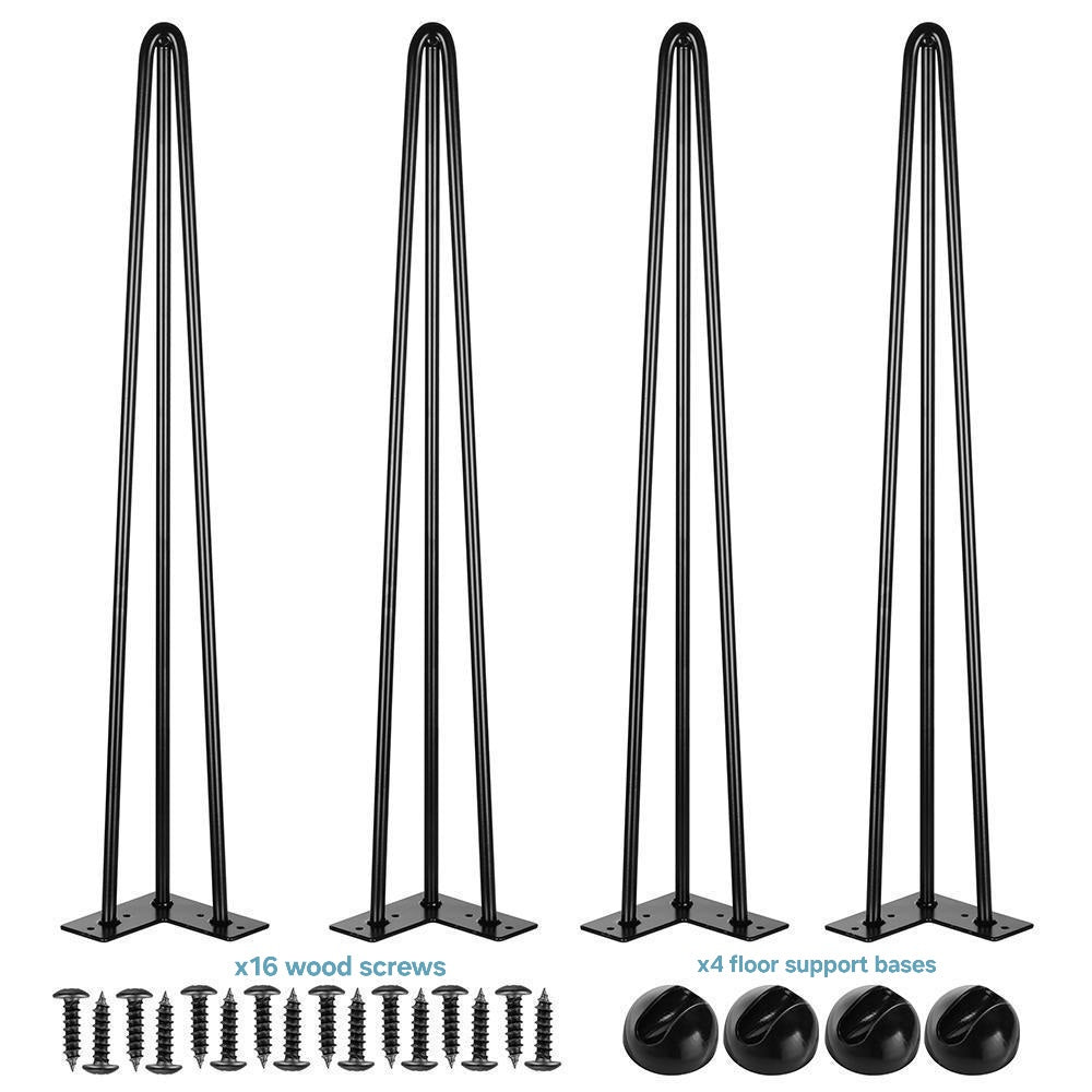 Birch Wood Coffee Table with Hairpin Legs, Rectangular Center Table, Natural Dark Honey with Black Nods