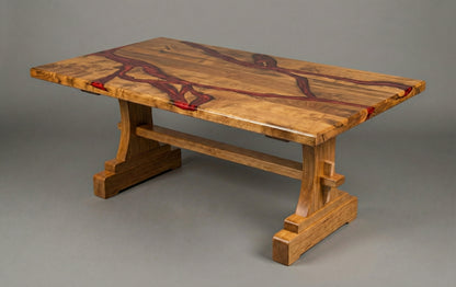 The Heritage solid wood trestle coffee table base mission style, walnut finish variant – Artisan & Sons