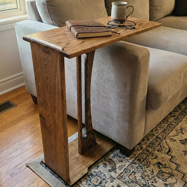 Harp end table handcrafted solid wood 26", hero lifestyle view – Artisan & Sons