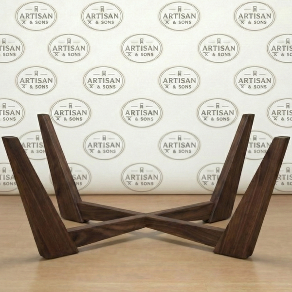 The Nexus solid wood cross-base coffee table mid-century modern, white background product shot – Artisan & Sons