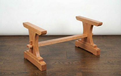 The Heritage solid wood trestle coffee table base mission style, side angle view – Artisan & Sons
