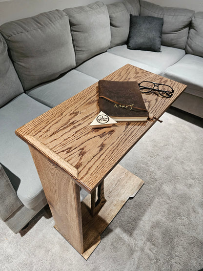 Harp end table handcrafted solid wood 26", close-up joinery detail – Artisan & Sons