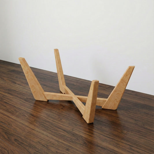 The Nexus solid wood cross-base coffee table mid-century modern, front view – Artisan & Sons