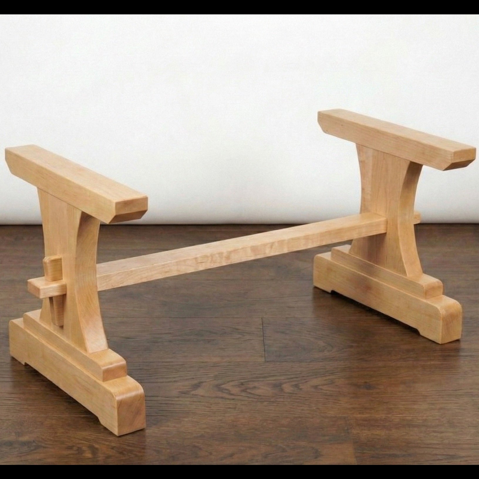 The Heritage solid wood trestle coffee table base mission style, front view – Artisan & Sons