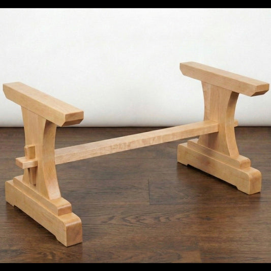 The Heritage solid wood trestle coffee table base mission style, front view – Artisan & Sons